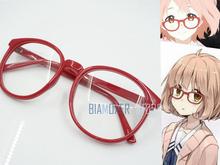 Quente anime kyokai não kanata vermelho redondo moldura óculos kuriyama mirai cosplay quadro vermelho adorável kawaii grande moldura redonda óculos 2024 - compre barato