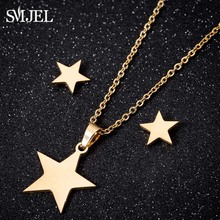SMJEL American Style Stainless Steel Star Pendant Necklace Chain for Women Men Necklace Set Lovers Jewelry Joyas de pareja 2024 - buy cheap