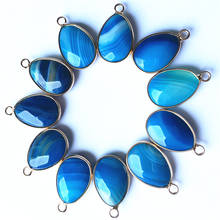 Nature Stone Healing Blue Agates Slide Pendants Copper Connector Double Fashion Side Pendants Necklace Making Accessories 12PCS 2024 - buy cheap