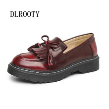 Women Flats Shoes 2018 Autumn Fashion Butterfly-knot Fringe Round Toe Buckle Strap School Platform Casual Solid Plus Size 34-43 2024 - buy cheap