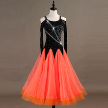 Ballroom Dance Dresses Long Sleeve foxtrot Dancing Skirt  Women Stage Waltz Ballroom Dress orange red MQ083 2024 - buy cheap