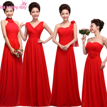 Vestidos de fiesta para damas de honor, vestidos largos de gasa con encaje de 4 estilos, imágenes de corazón, rojo, traje de dama de honor 2024 - compra barato