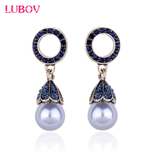 LUBOV-pendientes de perla blanca de imitación para mujer, Piercing con diamantes de imitación, círculo redondo, joyería de regalo de Navidad 2018 2024 - compra barato