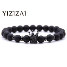 YIZIZAI New Fashion Stone Pave CZ Imperial Crown Bracelet Men Beads Elastic Bracelets For Women Pulseira Masculina Fashion Gift 2024 - buy cheap