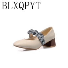 BLXQPYT/модные, милые, большие размеры 32-46, черный цвет, новые демисезонные туфли-лодочки женские туфли на высоком каблуке из PU искусственной кожи для вечеринки, свадебные туфли женская обувь 19-21 2024 - купить недорого