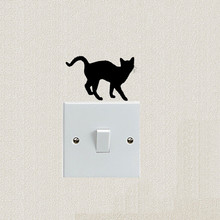 Новая 3d Наклейка на стену для детской комнаты черная прогулочная кошка декоративная наклейка на стену Спальня украшение дома Наклейка для комнаты 2024 - купить недорого