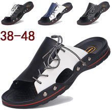Sandálias masculinas de verão, respiráveis, couro macio, sapatos casuais masculinos, planos confortáveis, chinelos masculinos, sandálias de praia, tamanho grande 38-48 2.5a 2024 - compre barato