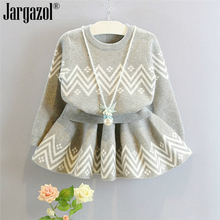 Girls Winter Outfits Long Sleeve Knitted Grey Color Pullover Tops and Skirts Thick Clothes Set Autumn Children Clothing Set 2024 - buy cheap