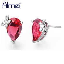 Almei 5%Off Heart Earrings For Women Girl Buttefly Crystal Silver Color 2017 CZ Zircon Purple Love Earings Brincos Gift R206 2024 - buy cheap