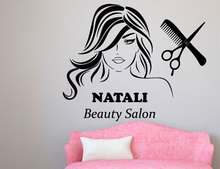 Hairdresser wall stickers decorative beauty long hair scissors comb salon wall decals vinyl DIY mural wallpaper MF013 2024 - buy cheap