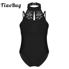 TiaoBug Kids Dancewear Spaghetti Straps Turtle Neck Lace Overlay Children Girls Ballet Gymnastics Leotard Sports Dance Costume 2024 - buy cheap