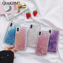Bling Sequins Cute Heart Liquid Phone Case For iphone X XR XS Max Glitter Quicksand Soft Cover For iphone 5 5S SE 6S 6 7 8 Plus 2024 - buy cheap