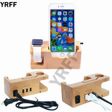 Cargador USB de madera con estación de acoplamiento, cargador de teléfono con 3 puertos USB para Apple Watch, iPhone 6, 7, 8, X, XS 2024 - compra barato