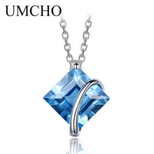 UMCHO 3.4ct Natural Blue Topaz Gemstone Pendants Necklaces For Women Genuine 925 Sterling Silver Necklace Wedding Jewelry Gift 2024 - buy cheap