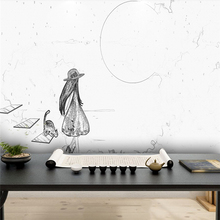 Papel de parede decorativo, gato e menina, estilo simples, criativo, abstrato, fundo, pintura de parede 2024 - compre barato