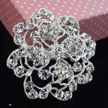 Flower Pin Brooches With Crystals Women Costume Broach For Party,Wedding,Gift.etc Silver Crystals Flower Broaches 2024 - buy cheap