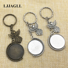 Holy Angel Charm Rhodium long Round Split Keyrings 3pcs 25mm Rotation Cameo Base Double Side Keychain Diy Jewelry Make AYSQ219 2024 - buy cheap