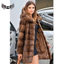 Bffur casaco de pele de vison feminino, casaco feminino sobretudo com capuz 2024 - compre barato