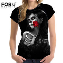 FORUDESIGNS Summer Women T Shirt Punk 3D Skull Woman Slim T-shirt For Teen Girls Summer Short Sleeved Female Shirts Feminine Fit 2024 - buy cheap