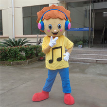 Yellow Dress Boy Mascot Costume Music Boy with Headphones Mascot Costumes for Adult Size for Carnival Halloween Party Events 2024 - buy cheap