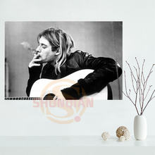Kurt cobain (fumar) cartaz de música personalizado cetim cartaz de impressão de tecido de pano de parede de impressão de tecido de seda 2024 - compre barato