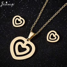 Jisensp-Conjuntos de acero inoxidable para mujer, collar con forma de corazón doble, pendientes, joyería de compromiso para enamorados, collane 2024 - compra barato