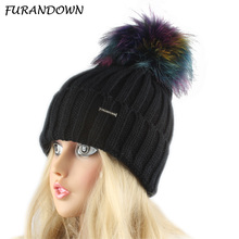 Multi color Pom Beanie sombrero de punto grueso invierno sombrero para mujer sombrero caliente 2024 - compra barato