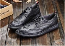 Sapatos masculinos de couro legítimo, sapatos casuais inteligentes com salto alto esculpido em brogue, sapatos de plataforma para homens 2024 - compre barato