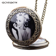 Unique Antique Pocket Watch Superstar Marilyn Monroe Necklace Chain Bronze Vintage Quartz fob Watches gift Relogio De Bolso 2020 2024 - buy cheap