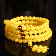 Pulsera o collar de cuentas de cera de abeja amarilla de 8mm tibetana, pulsera envolvente de 4 círculos para hombre o mujer, joyería de Mala meditación de 108 hebras 2024 - compra barato