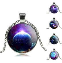 SUTEYI Charms Universe Planet Necklace Glass Cabochon Pendant Outer Space Starry Statement Necklaces Mens Silver Color Jewelry 2024 - buy cheap