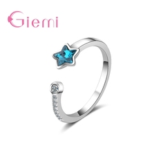 Super Shining Blue Star Cubic Zirconia Genuine 925 Sterling Silver Opening Finger Rings For Women Girlfriend Crystal Gift 2024 - buy cheap