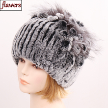 New Women Real Fur Hat Winter Natural Rex Rabbit Fox Fur Hats Russian Female Knit Fur Headgear Good Elastic Warm Beanies Fur Cap 2024 - buy cheap