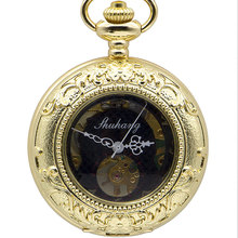 Высококачественные механические карманные часы с золотым скелетом, подарочные мужские повседневные карманные часы с цепочкой и брелоком для мужчин и женщин PJX1375 2024 - купить недорого