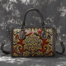 Bolsa de mão feminina couro legítimo vintage feita à mão retrô elegante ombro carteiro com relevo floral bolsa de ombro 2024 - compre barato