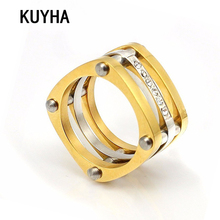 Fashion Jewelry Gold Color 316L Steel Square Ring Trendy Party Shiny Rings with Zircon Crystal for Women Engagement Wedding Ring 2024 - buy cheap