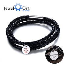 Medical Alert ID Bracelet Personalized Engraved Name PU Leather Jewelry Stainless Steel Bracelets & Bangles (JewelOra BA102230) 2024 - buy cheap