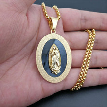 Collar con colgante de la Virgen María, joyería de acero inoxidable para hombres, collar de medalla ovalada milagrosa de nuestra Señora de Guadalupe 2024 - compra barato