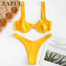 ZAFUL-bikini de realce con cuello halter para mujer, traje de baño sexy, conjunto de bikini de corte alto, traje de baño de estilo bandage 2024 - compra barato