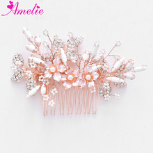 Sweet Wedding Hair Accessories Leaf With Rhinestone Hir Comb Bridal Rose Gold Girls Headpiece Jewelry Bridesmaid Gift 2024 - buy cheap