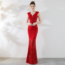 Red Sepuined Floor-length V Neck Sleeveless Hot Sexy Formal Dress Women Elegant Party Dresses Cocktail Club Vestidos Verano 2018 2024 - buy cheap