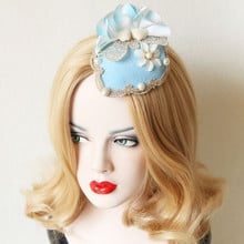 2016 New Arrival Gothic Woman Hairwear Mini Deluxe Sky Blue Hatclip Lace Flower Head Decoration Wedding Party Bridal Floral Hat 2024 - buy cheap