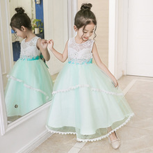 2019 New Girls Lace Princess Dress Light Blue Lace Dress Tutu Sleeveless Flower Girl Wedding Dresses A1825 2024 - buy cheap