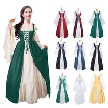 High Quality Women Long Sleeve Lace Up Medieval Renaissance Long Maxi Dress Vintage Palace Square Neck Dresses Plus Size S-5XL 2024 - buy cheap