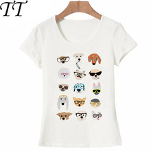 Женская футболка с очками I love cute Dogs, летняя повседневная футболка с героями мультфильмов 2024 - купить недорого