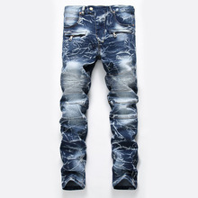 Новые Брендовые мужские зимние дизайнерские модные обтягивающие байкерские повседневные джинсы, прямые мотоциклетные джинсы, мужские рваные джинсовые брюки 2022 - купить недорого