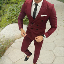 KUSON Burgundy Wedding Suits 2 Pieces Mens Suits Slim Fit (Jacket+Pants) Groom Tuxedos Groomsman Suits Formal Business Suits Set 2024 - buy cheap