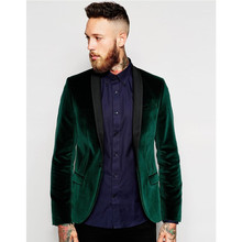 New Arrival Groomsmen Groom Tuxedos Velvet Dark Green Coat (Jacket+Pants) Men Suits Wedding Party Prom Best Man Wear Suits 2020 2024 - buy cheap