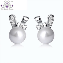Real 925 Sterling Silver Cute Little Rabbit White Shell Pearls Stud Earrings For Young Women Girls Fashion Children Jewelry Gift 2024 - buy cheap