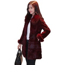 Женское пальто TopFurMall из натурального кроличьего меха, куртка с воротником из лисьего меха и манжетами, зимняя Подлинная женская модель LF5162 2024 - купить недорого